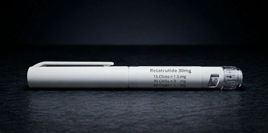Retatrutide pen 30mg peptide frontal with doseage